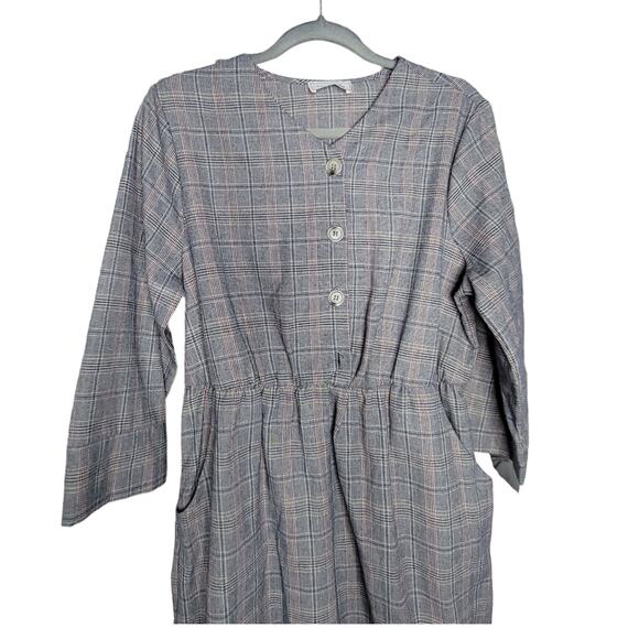 Ces Femme Plaid Long Sleeve Button Front Gray/Red Plaid Dress Women Sz Large - Picture 7 of 7